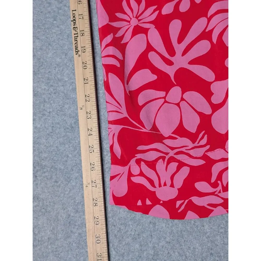 Shade & Shore Wide Leg Swim Cover-Up Pants Small Tropical Floral Beachy Hot Pink